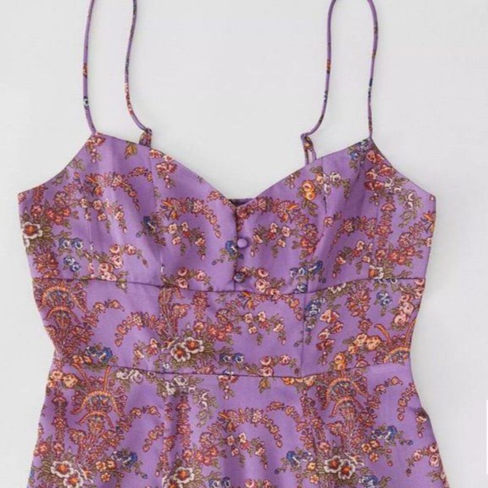 Urban Outfitters UO Petra Pink Floral Satin Sweetheart Mini Dress XS - Picture 5 of 6